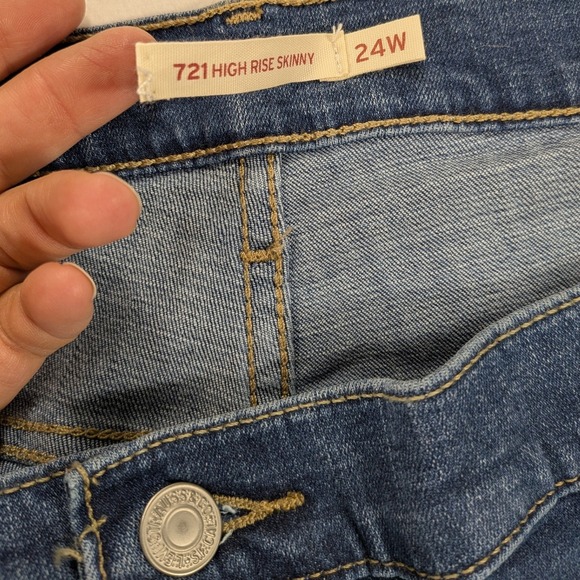 NWT Levi Strauss 721 Jeans Women 24 High Rise Skinny Distress Blue Denim Classic - Picture 6 of 12